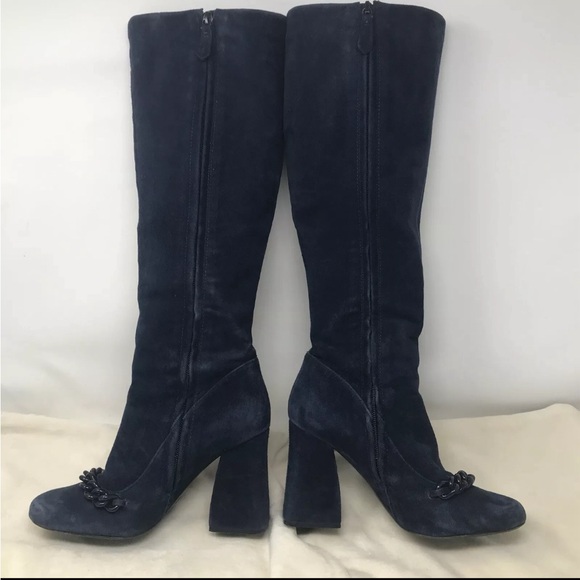 Tory Burch Addison Blue Suede Tall Boots Womens size 8M Royal Navy #44914 Zip Up - Picture 8 of 14